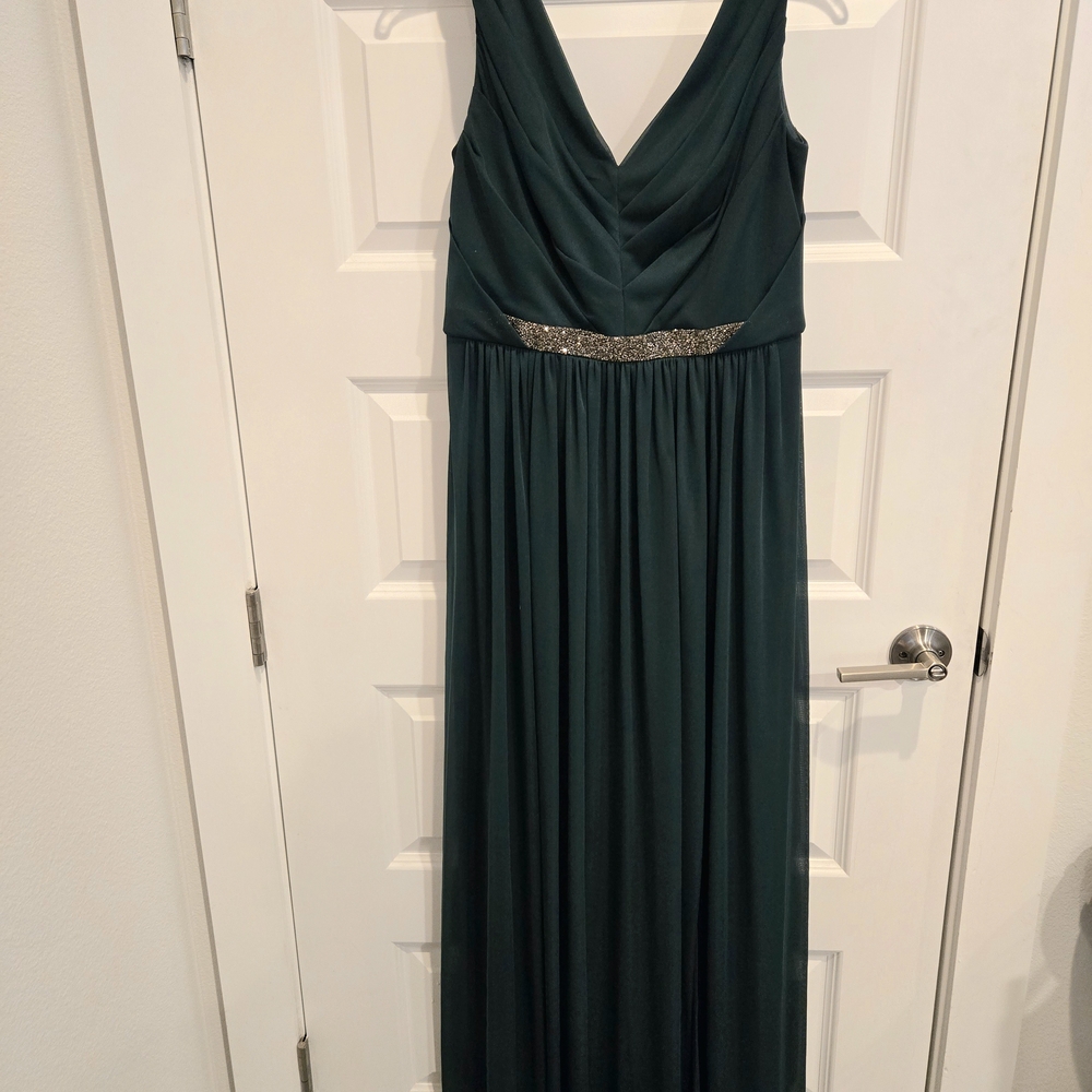 David's Bridal Green Maxi Dress with Embellished Waist